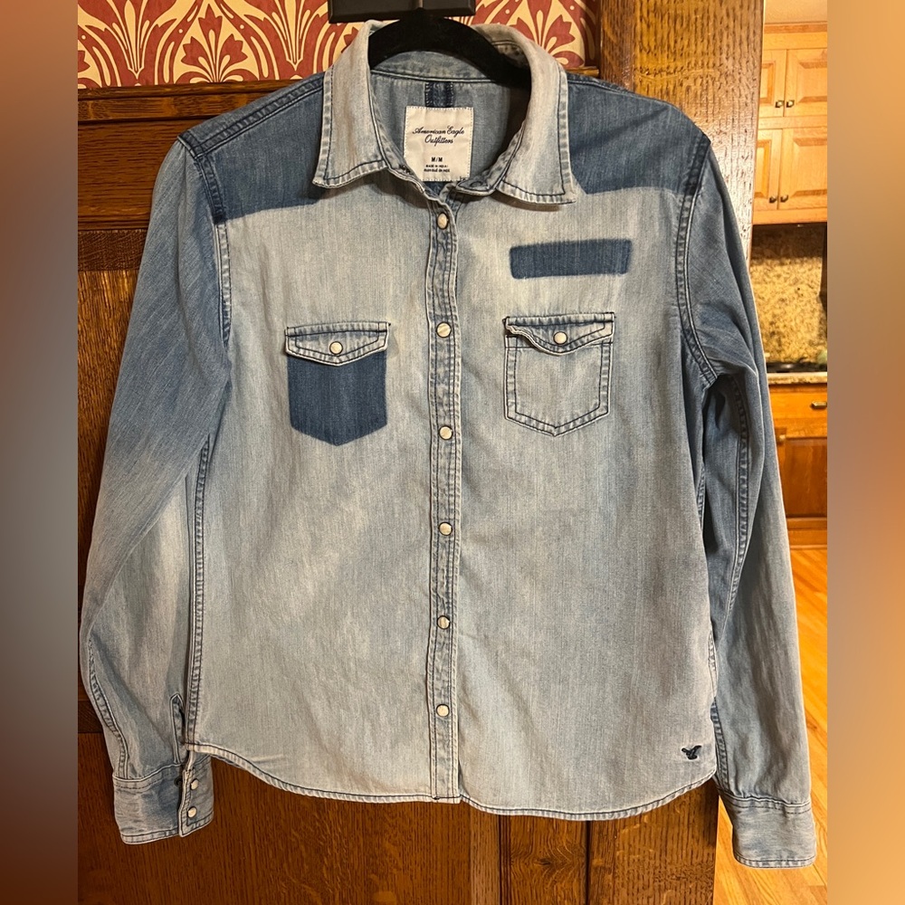 American Eagle Denim Shirt Retro Vintage Look Pearl Buttons Western Women's M
